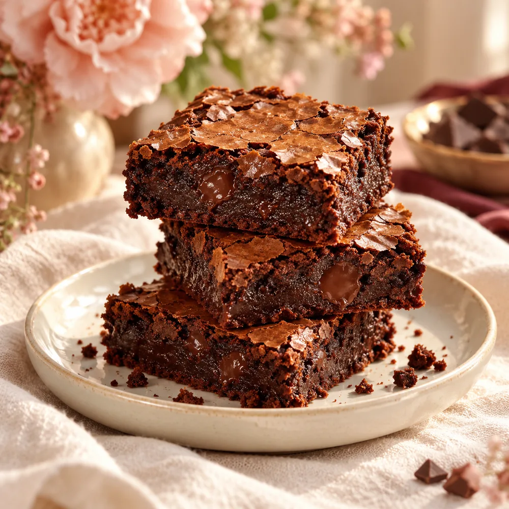 Pedaços de brownie sobre prato de cerâmica
